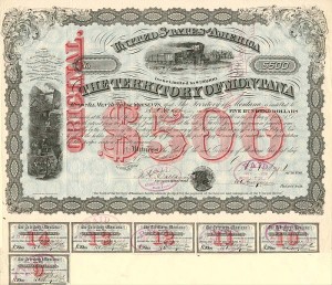 Territory of Montana - Very Rare Gorgeous $500 Bond with Red Underprint